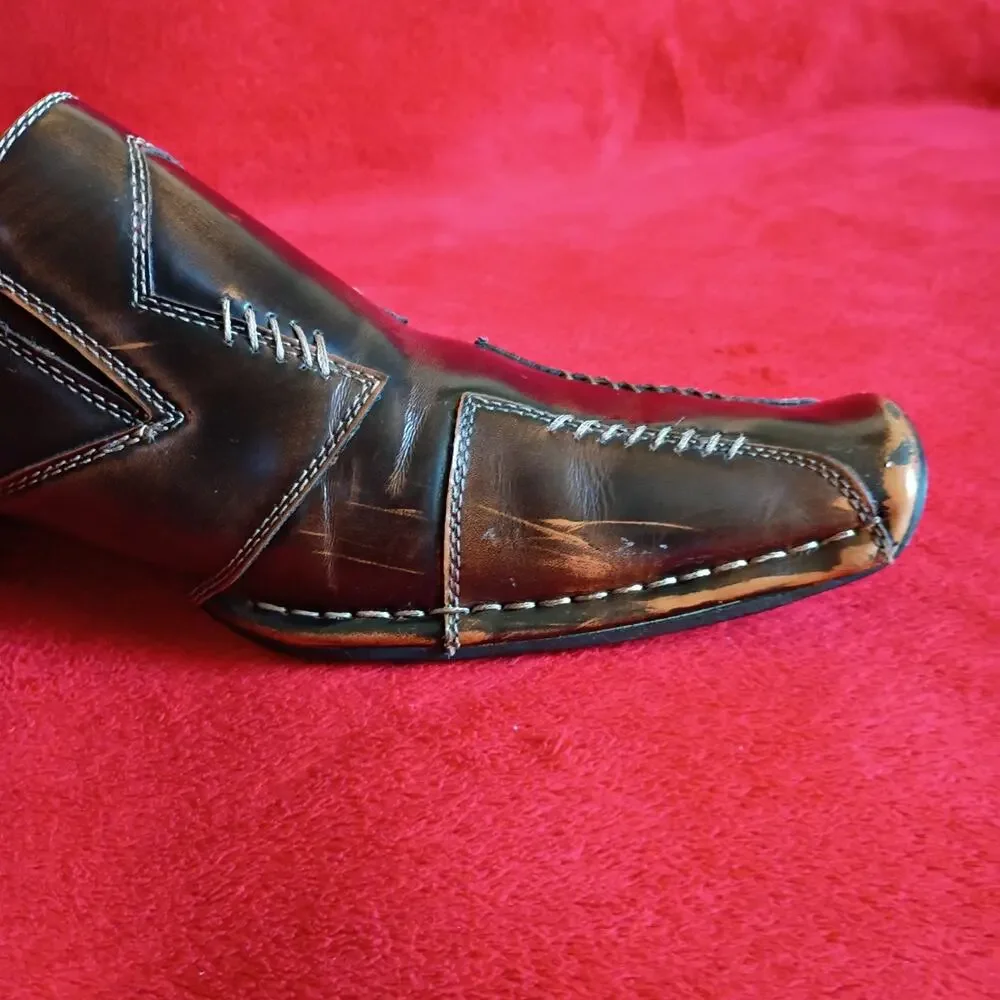 A. Cellini Cross Stitched Leather Square Toe Loafers Mens Sz 11 M Brown Shoes
